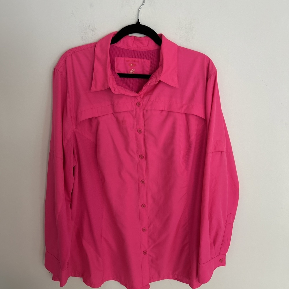 Reel Legends Women's 2X Pink Long Sleeve Vented Panels Button Up Fishing Shirt